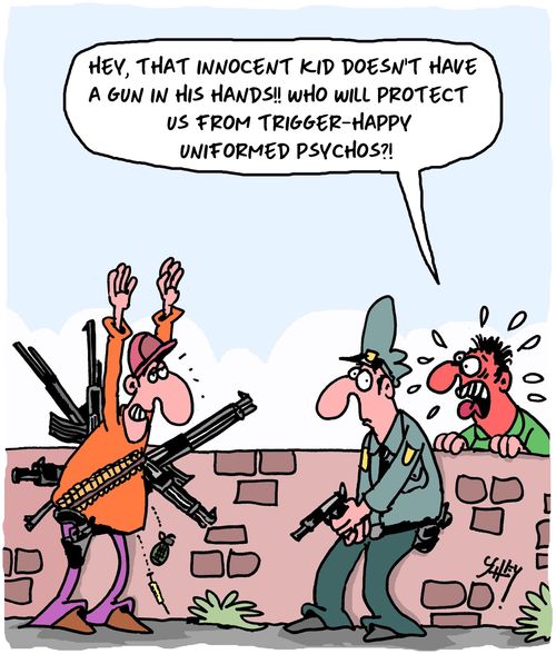 "Hey, that innocent kid doesn't have a gun in his hands!! Who will protect us from trigger-happy uniformed psychos?!"