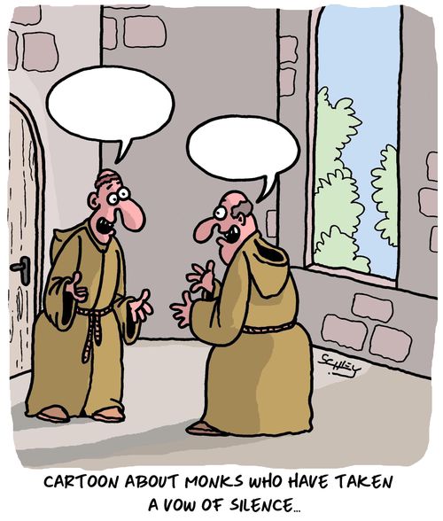 Cartoon about monks who have taken a vow of silence...