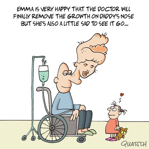Emma is very happy that the doctor will finally remove the growth on Daddy's nose but she's also a little sad to see it go...