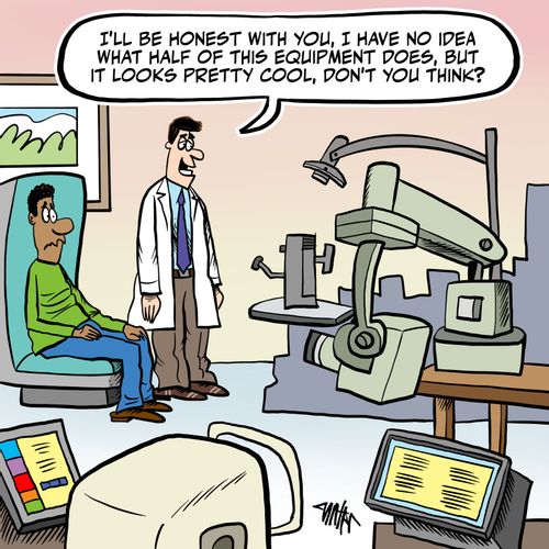 "I'll be honest with you, I have no idea what half of this equipment does, but it looks pretty cool, don't you think?"