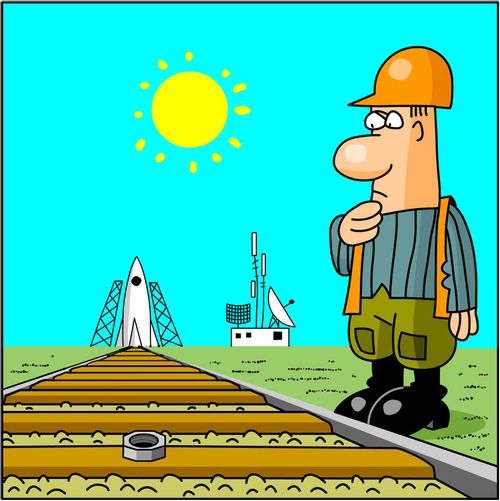 A workman ponders a bolt on a track