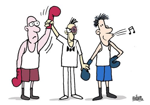 A boxing referee with a black eye