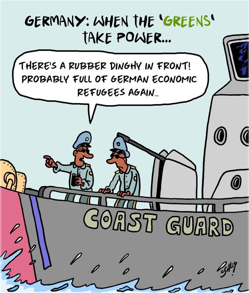 "There's a rubber dinghy in front! Probably full of German economic refugees again..."