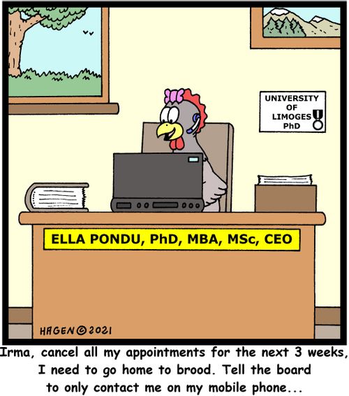 "Irma, cancel all my appointments for the next 3 weeks, I need to go home to brood. Tell the board to only contact me on my mobile phone..."