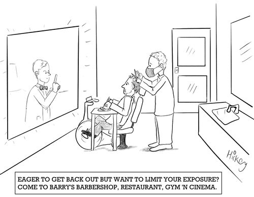 Eager to get back out but want to limit your exposure? Come to Barry's barbershop, restaurant, gym 'n cinema.