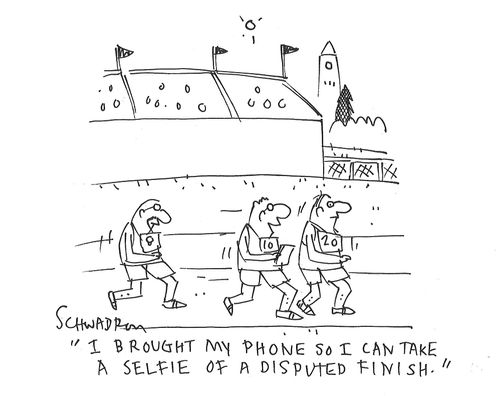 "I brought my phone so I can take a selfie of a disputed finish."
