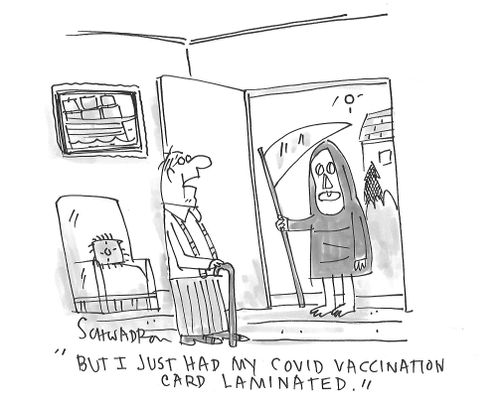 "But I just had my covid vaccination card laminated."