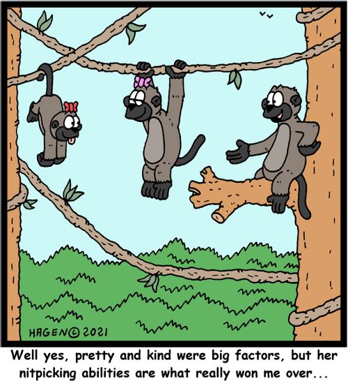 "Well yes, pretty and kind were big factors, but her nitpicking abilities are what really won me over..."