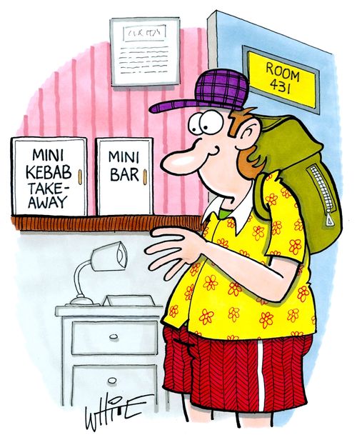 A mini Kebab take-away and a minibar