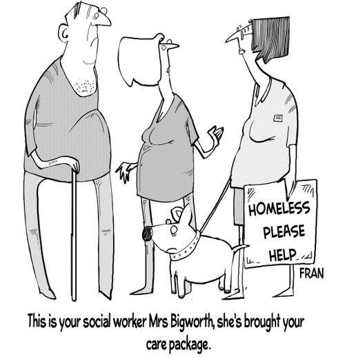 "This is your social worker Mrs Bigworth, she's brought your care package."