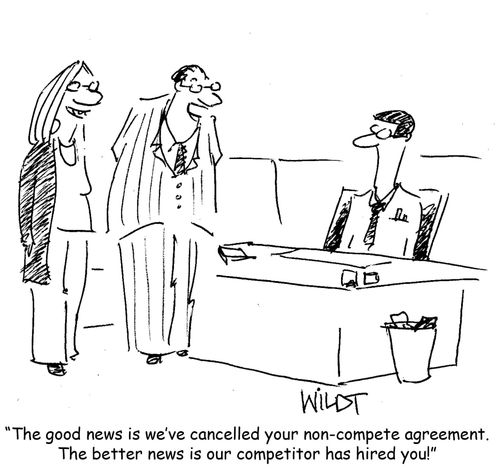 "The good news is we've cancelled your non-compete agreement. The better news is our competitor has hired you!"