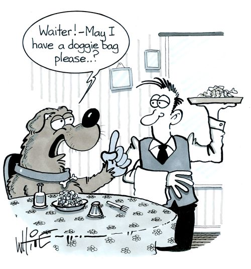 "Waiter! - May  I have a doggie bag please. . ?"