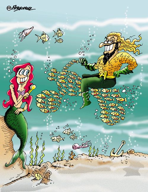Aquaman on motorcycle.