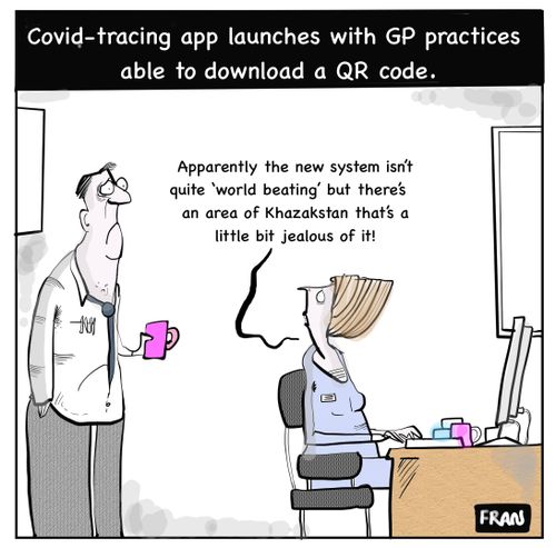"Covid-tracing app launches with GP practice able to download a QR code."