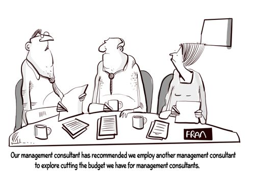 "Our management consultant has recommended we employ another management consultant to explore cutting the budget we have for management consultants."