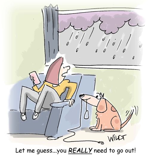 "Let me guess... you REALLY need to go out!"
