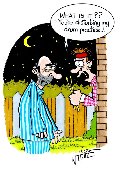 "What is it?? You're disturbing my drum practice. . . !"
