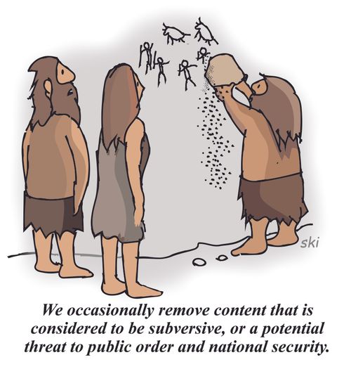 "We occasionally remove content that is considered to be subversive, or a potential threat to public order and national security."