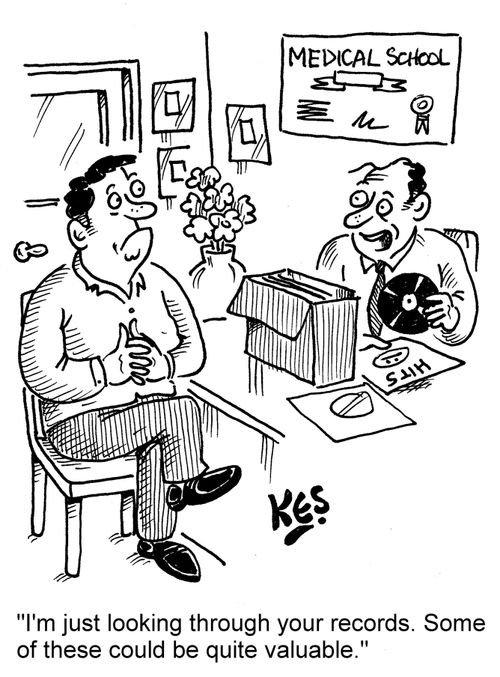 "I'm just looking through your records. Some of these could be quite valuable."
