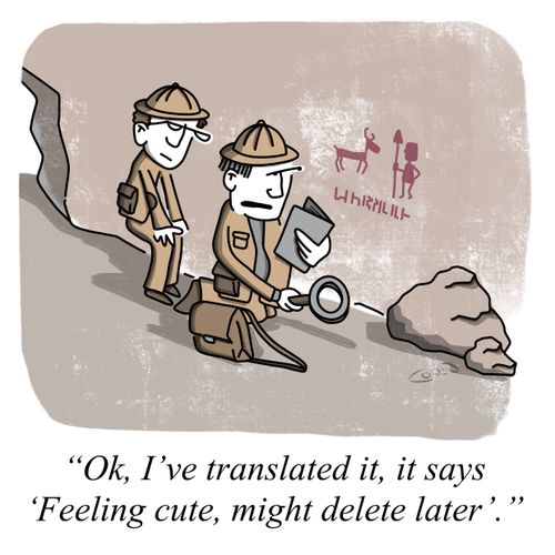"Ok, I've translated it, it says 'Feeling cute, might delete later'."
