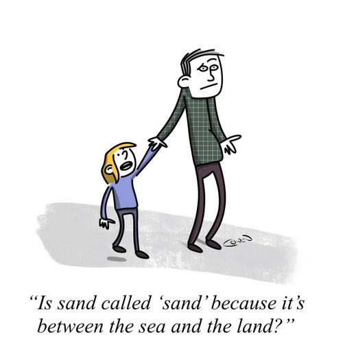 "Is sand called 'sand' because it's between the sea and the land?"