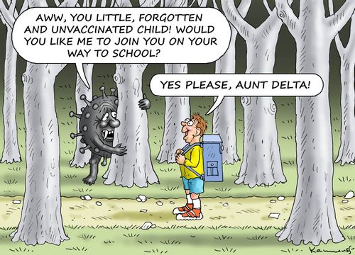 "Aww, you little, forgotten and unvaccinated child! Would you like me to join you on your way to school?"