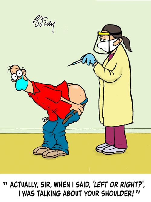 "Actually, sir, when I said, 'left or right?' I was talking about your shoulder!"