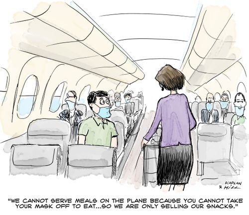 "We cannot serve meals on the plane because you cannot take your mask off to eat... So we are only selling our snacks."