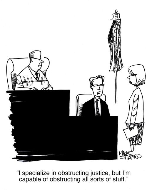 "I specialize in obstructing justice, but I'm capable of obstructing all sorts of stuff."