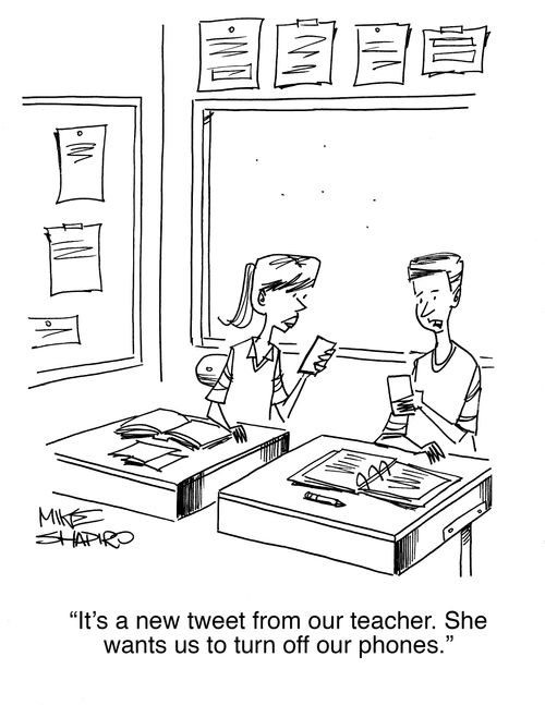 "It's a new tweet from our teacher. She wants us to turn off our phones."