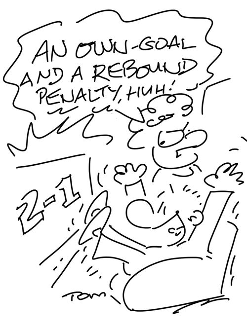 "An own-goal and a rebound penalty, huh!"