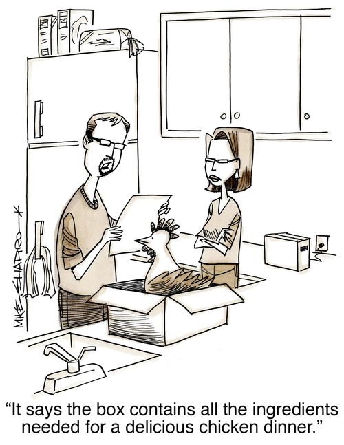 "It says the box contains all the ingredients needed for a delicious chicken dinner."