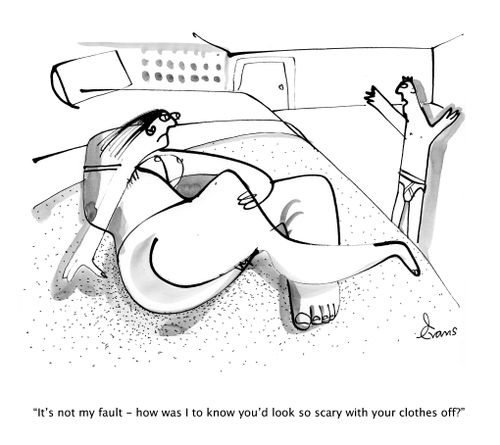 "It's not my fault - how was I to know you'd look scary with your clothes off?"