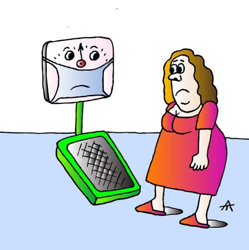 Talking Scales wearing face mask.
