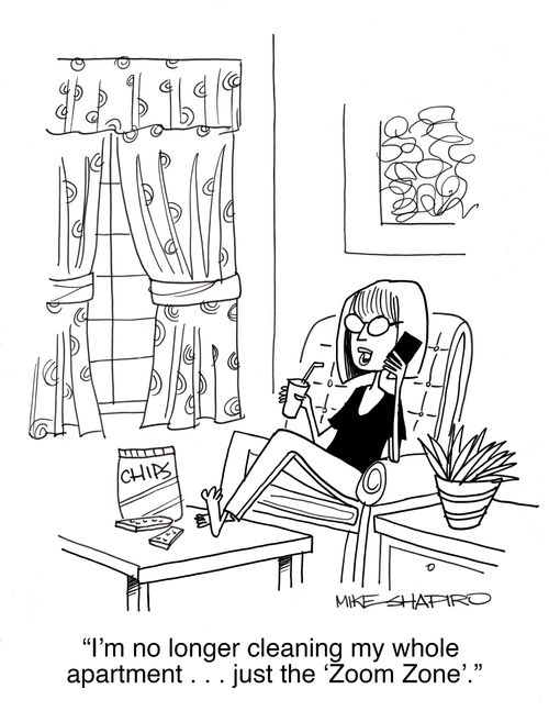 "I'm no longer cleaning my whole apartment. . . Just the 'Zoom Zone.'"