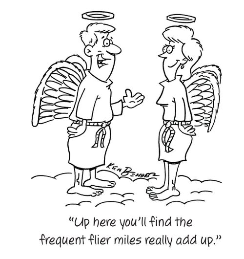 "Up here you'll find the frequent flier miles really add up."