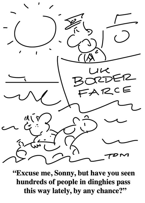 "Excuse me, Sonny, but have you seen hundreds of people in dinghies pass this way lately, by any chance?"