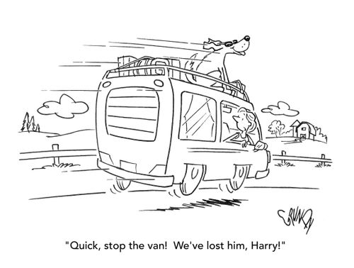 "Quick, stop the van! We've lost him, Harry!"