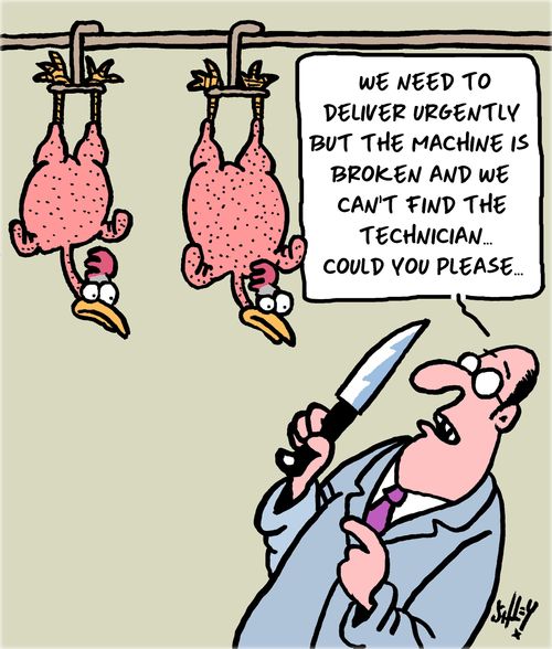 "We need to deliver urgently but the machine is broken and we can't find the technician. . . could you please. . ."