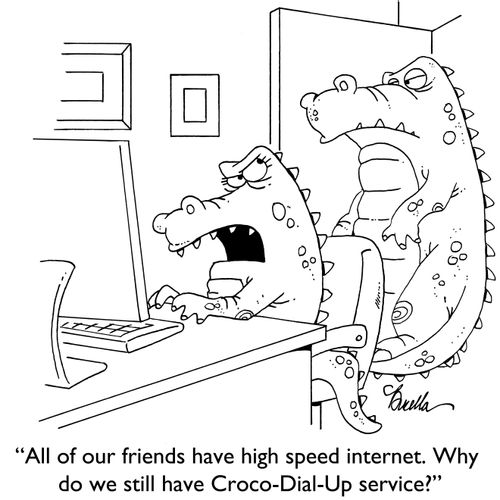 "All of our friends have high speed internet. Why do we still have Croco-Dial-Up service?"