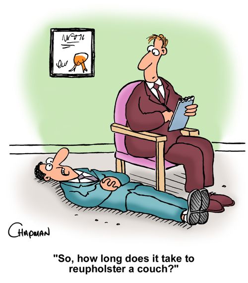 "So, how long does it take to reupholster a couch?"