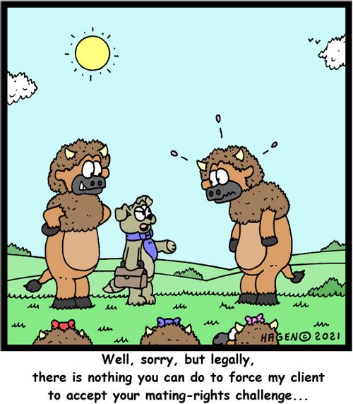 "Well, sorry, but legally, there is nothing you can do to force my client to accept your mating-rights challenge."
