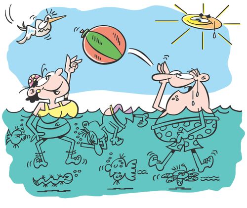 A family playing in the sea
