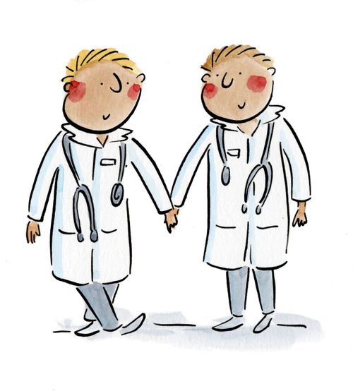 Two doctors holding hands