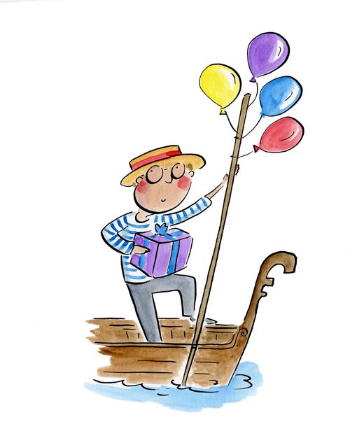 A gondolier on the way to a birthday party
