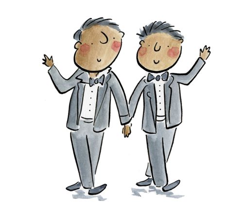 Two grooms holding hands