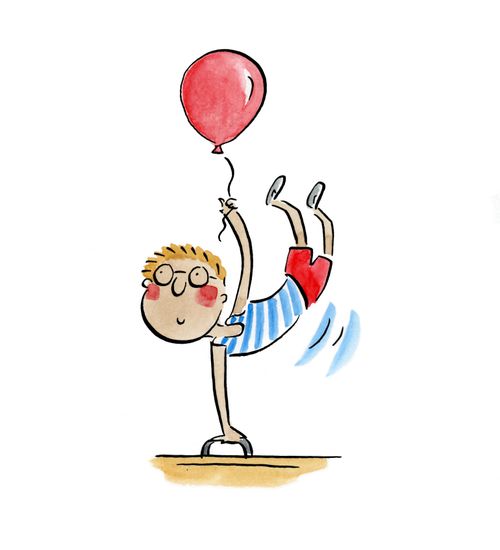 A gymnast holding a balloon