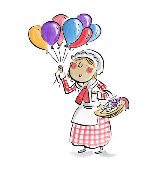 A seamstress with balloons