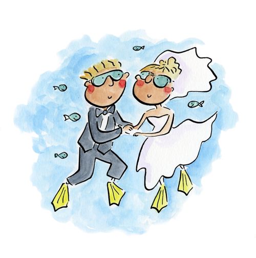 A scuba diving bride and groom