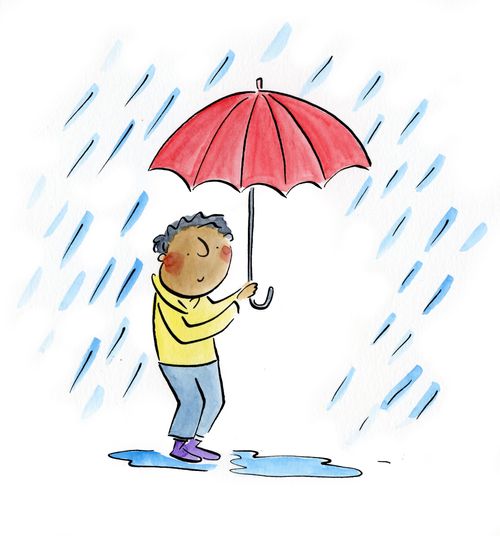 A boy in the rain